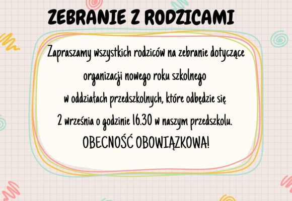 Zebranie z rodzicami dzieci oddziałów przedszkolnych