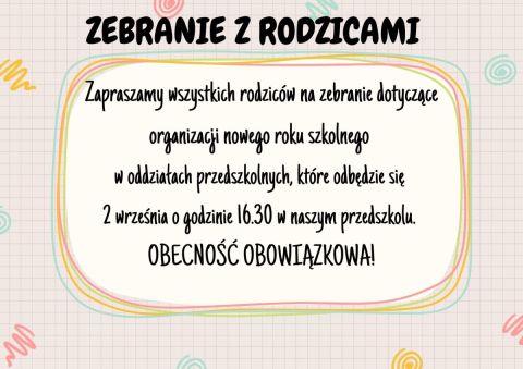 Zebranie z rodzicami dzieci oddziałów przedszkolnych